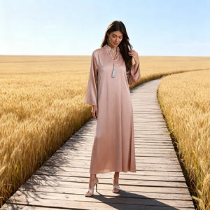 Vestido Abaya de Poliéster con Flecos de Pedrería Termoadhesiva, Elegante y de Lujo, Personalizado al por Mayor para Mujeres Musulmanas - Product Image 2