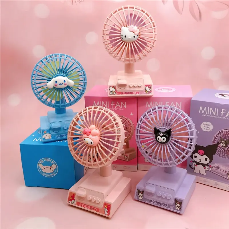 2023 Top Selling Sanrioed Mini Table Fan Portable Hand Fans with USB Rechargeable Featuring Cinnamoroll Character for Hot Summer