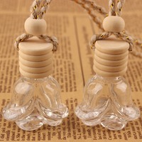 Diffuseur de parfum pour voiture suspendu 6 ml, flacon vide en verre pour huiles essentielles, désodorisant de voiture avec couvercle en bois