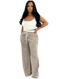 Conjunto de <span class=keywords><strong>2</strong></span> piezas con logotipo personalizado, ropa de verano, mallas anchas de color, pantalones acampanados, camiseta, conjunto de ropa de descanso para mujer, chica alta amigable - Product Image 5