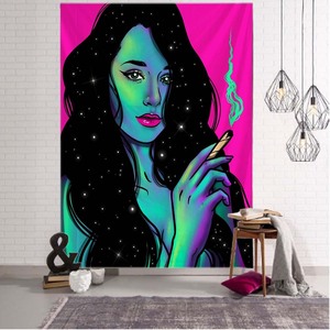Hippie mur grande <span class=keywords><strong>tapisserie</strong></span> tenture murale psychédélique fumée Cool fille Art mystique Kawaii chambre décor Mandala Yoga pique-nique tapis feuille - Product Image 6