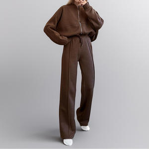 Ensemble de survêtement décontracté pour femme de style européen et américain, collection Printemps 2026, couleur unie, coupe ample, avec fermeture éclair, manches longues - Product Image 4