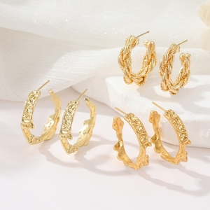 Populaire Argent Aiguille Mode C Anneau Boucle D'oreille Vintage Vieux Or Plié Irrégulier Femmes Bijoux Boucles D'oreilles - Product Image 2