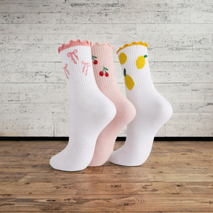 Calcetines de Yoga y Pilates para Mujer, con Volantes, Transpirables, de Algodón, Antideslizantes, con Bordado de Frutas, para Entrenamiento en Estudio - Product Image 2