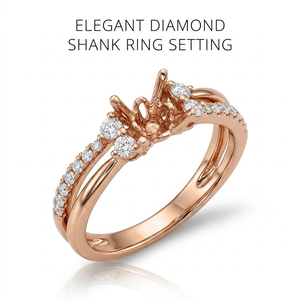 Bague de fiançailles de luxe en or rose 18 carats, monture semi-encadrée à quatre griffes, pavé, avec diamant rond et côtés étagés, cadeau de mariage - Product Image 1