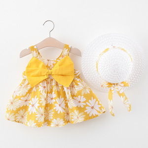 Ingrosso 2 Pezzi Abito Estivo per Bambine, Vestito Floreale da Principessa Senza Maniche con Fiocco e Cappello, Abbigliamento per Bambine - Product Image 5