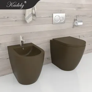 Combinaison toilette et Bidet, dossier au mur, noir mat, brun, combinaison toilette et Bidet