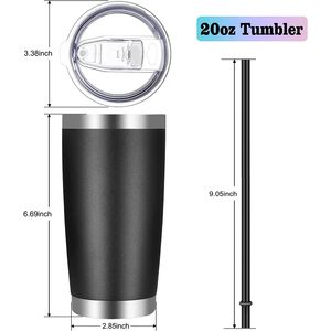Gobelet isotherme en acier inoxydable de 20 oz avec couvercle, à double paroi, pour les voyages, en noir avec revêtement en poudre - Product Image 4