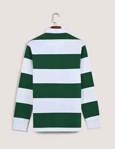 <span class=keywords><strong>Polo</strong></span> a Maniche Lunghe Oversize da Rugby con Logo Personalizzato, Alta Qualità, Traspirante, Bianco e Verde a Righe Tinto in Filo per Uomo - Product Image 3
