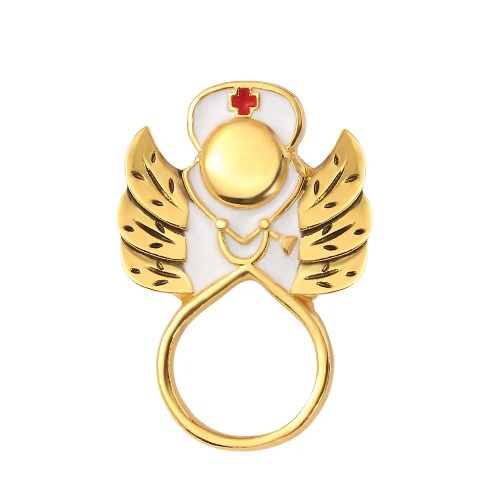 Custom Gold Silver Enamel Nurse Angel With Stethoscope Medical Brooch Pin