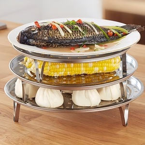 Grille de cuisson vapeur en acier inoxydable à 3 niveaux avec poignée pour la cuisson à la vapeur des aliments en cuisine - Product Image 1