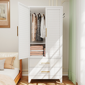 White 2-Door Metal <b>Wardrobe</b> Closet with Drawers, 71" Cold Rolled Steel Cabinet for Bedroom, <b>Small</b> Apartment, Dorm, Easy Assembly - Product Image 2