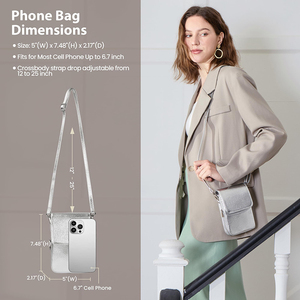 Bolsos cruzados de cuero genuino para mujer, bolso cruzado para teléfono celular con ranuras para tarjetas con bloqueo RFID, color plateado - Product Image 2