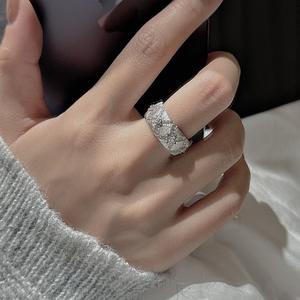 Bague ouverte en argent pur S925, design étoile à six branches, style ancien, simple et tendance, incrustation 18K, zircon brossé, ouverture - Product Image 2