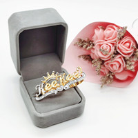 Cincin Personalisasi Lapis Ganda Perhiasan Hadiah Hip Hop Cincin Knuckles Kustom Cincin Nama Dua Jari Kuningan untuk Wanita