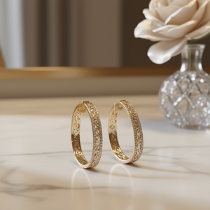 Orecchini a Cerchio Dorati da Donna, Placcati in Oro 18K con Cristalli e Strass, Gioielli alla Moda per Feste - Product Image 2