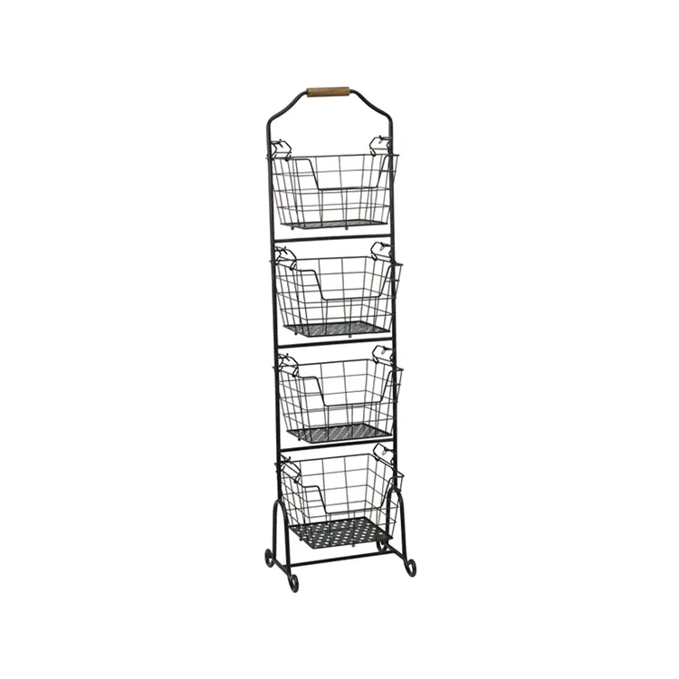4-Tier Metal Floor Standing Fruit/Home Storage Market Basket