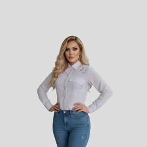 Sierra Authentic-Camisa con detalle de hombros descubiertos para mujer, blusa blanca con cordones, accesorio de ojo de pájaro, ropa informal - Product Image 1