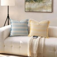 Housse de coussin jacquard à rayures couleur macaron avec franges, pour fête, mariage, décoration de la maison, lavable en machine, facile à nettoyer