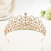 Diadème de princesse pour mariage, en or et cristaux roses, pour femmes, accessoires pour cheveux pour concours de beauté, bal de promo, fête d'anniversaire