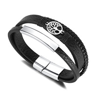 Accessoires d'arbre de vie de personnalité de mode européenne et américaine hommes Bracelet en cuir Bracelets tissés multicouches en acier inoxydable