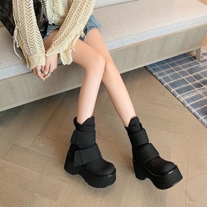 Botas Cortas Blancas 2026 para Mujer, Punta Redonda, Plataforma con Tacón de Cuña, con Plataforma Impermeable, Cierre de Velcro, Estilo Coreano, Tacón Alto - Product Image 2