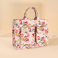 Sac fourre-tout personnalisable en toile rose poudré à motif floral, sac à main vintage imprimé tulipes pour femme, vente en gros sur mesure