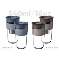 Reistuitbeker van borosilicaatglas met thee- en fruitinfuser en siliconen hoesje, herbruikbare koffiemok met deksel, lekvrij