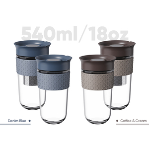 Mug de voyage en verre borosilicate <span class=keywords><strong>avec</strong></span> infuseur à thé et poignée en silicone, <span class=keywords><strong>tasse</strong></span> à café réutilisable <span class=keywords><strong>avec</strong></span> couvercle anti-fuite, infuseur à fruits, 18 oz, 12 oz - Product Image 3