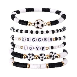 <strong>2026</strong> Creative Sports Elastic Stackable Polymer Clay <strong>Bracelet</strong> Football Basketball Charm Gift for Fan - Product Image 1