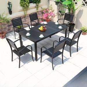 Outdoor Furniture Set French Coffee Table <b>Plastic</b> Wood <b>Dining</b> Set for Courtyard Villa Hotel & Park Use - Product Image 5