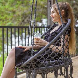 Silla Colgante de Macramé Tejida con Cuerda de Algodón y Flecos, para Exteriores, Jardín, Proveedor Exclusivo Transfronterizo - Product Image 4