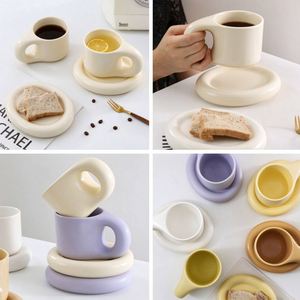 Custom Ceramic <b>Coffee</b> <b>Cup</b> Nordic Style Eco-friendly Porcelain Mug <b>Saucer</b> Set with Tray Cute Custom Logo Wholesale - Product Image 2