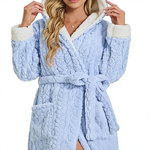<b>Women</b> Sherpa Lined <b>Robe</b> Hooded Loungewear Soft Plush Bathrobe Home <b>Robe</b> - Product Image 1
