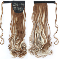 Perruque de style européen et américain avec queue de cheval bouclée en velcro, fibre synthétique, extension de cheveux longs en une seule pièce