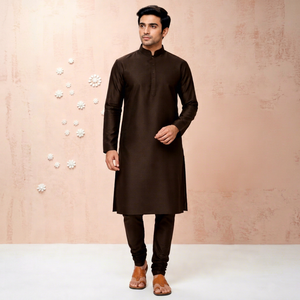 Men Chocolate Silk Kurta Chinese Collar Ethnic Wear Shirt Premium Traditional <b>Indian</b> Festive Wear Tunic <b>Top</b> Custom - Product Image 1