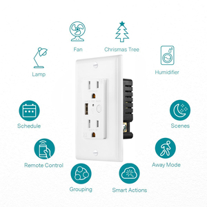 Prise murale intelligente WiFi USB avec 2 prises CA et 1 port USB-A, certifiée ETL/FCC, compatible Tuya, indice de protection IP44 - Product Image 1