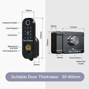 Serrure de porte d'hôtel intelligente numérique sans clé Secustone Tuya Wifi avec lecteur d'empreintes digitales biométrique, compatible avec Smartlife - Product Image 3