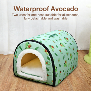 Nid pour chat en peluche chaud et semi-fermé pour l'hiver, lit pour animaux de compagnie confortable et doux à motif uni pour chiots et chats - Product Image 2