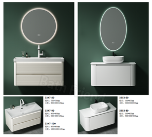Lujoso Lavabo de Cerámica Moderno de Tamaño Pequeño a Precio Económico, Mueble de <span class=keywords><strong>Baño</strong></span> con Espejo LED, Gabinete de PVC Montado en la Pared, Ecológico - Product Image 4