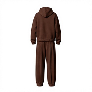 Conjunto Deportivo Unisex Marrón de Peso Medio, Antiencogimiento, de Invierno, con Cremallera y Capucha, Ajuste Holgado, Dos Piezas, Sudadera y Pantalones, Atuendo Casual - Product Image 2