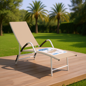 Tumbona de aluminio con textilene color crema, reclinable manualmente, para exteriores. - Product Image 2