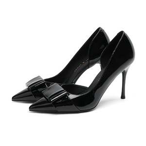 Factory Wholesale Women's Heels - Nude Patent Leather Pointed-Toe Stiletto Bowknot Dress <b>Pumps</b> - Product Image 6