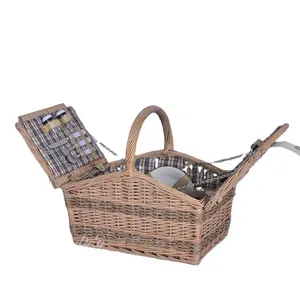 临沂流行编织柳条野餐篮，带长带储物篮，用于中国食品