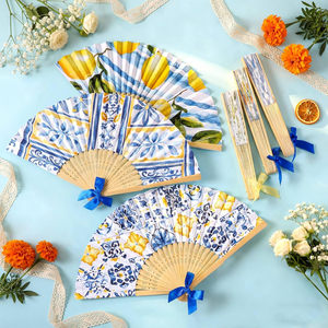 Nuevo abanico de mano de bambú con mango de bambú y tela de bambú para novias, bodas y fiestas. - Product Image 6