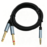 Kabel Audio AUX Stereo 3.5mm Male ke Double 6.35mm Male untuk Speaker, Gitar, Mixer, Amplifier, Adaptor 6.5mm Grosir
