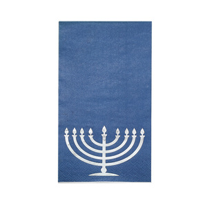 Blue Square Paper Napkins 330mmx400mm Gold Stamped Menorah Design For Holiday Parties And Events - Product Image 5