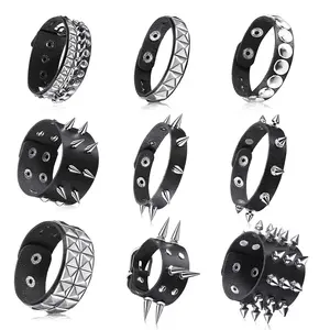 Pulseira de couro PU rebitado sexy para casal punk europeu e americano Street Shot Nightclub