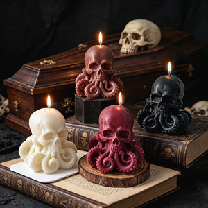 Vela perfumada con diseño de calavera, pulpo y estantería de libros, decoración oscura espeluznante para fiestas de Halloween, adorno para mesa del hogar - Product Image 1