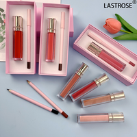 Kit de Rouge à Lèvres Végétalien Effet Brillant et Changeant de Couleur avec Crayon Contour des Lèvres Mat Crémeux Naturel et Huile à Lèvres Transparente en Tube Marque Blanche